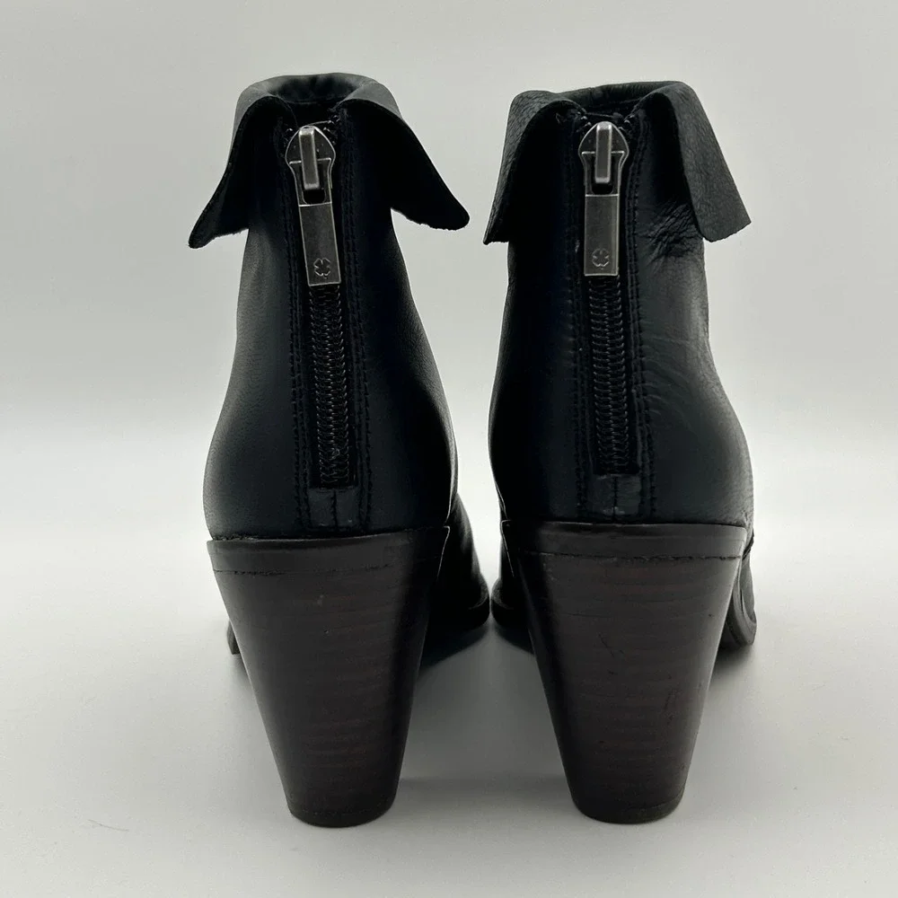 Lucky Brand Ankle Boots Womens‎ 6.5 Black Leather Fold Over Cuff Block Heel Chic